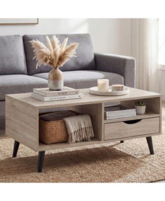 Rectangular Rustic Coffee Table with Storage Shelf