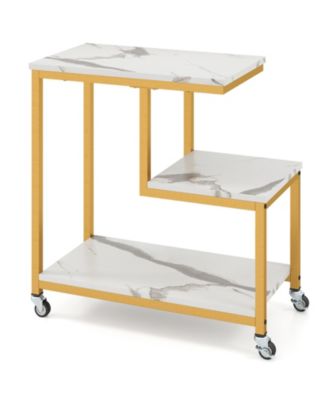 3 Tier G Shaped Side Table Mobile End Table with Storage