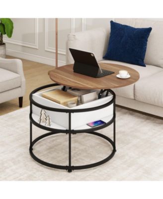 Coffee Table Round Lift Top with Hidden Storage and Side Shelves
