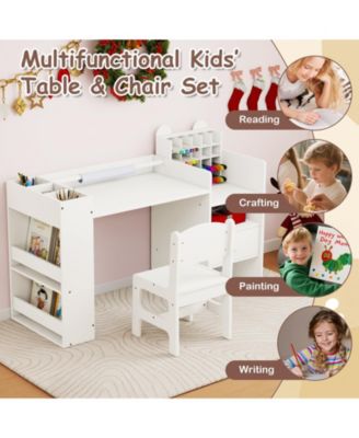 Kids Art Table and Chair Set with Paper Roll Holder and Cabinet