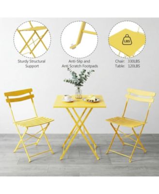 3-Piece Foldable Metal Bistro Set with Square Table, Compact for Small Spaces