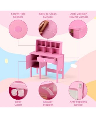 Kids Study Desk and Chair Set with Hutch and Storage Cabinet