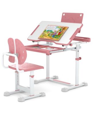 Kids Study Desk and Chair Set with Tilt Desktop and Book Stand