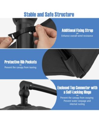 10 ft Cantilever Patio Umbrella with Infinite Tilt 360-Degree Rotation and Weighted Base