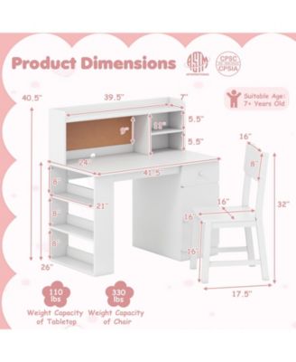 Kids Desk and Chair Set with Hutch and Side Storage Shelf