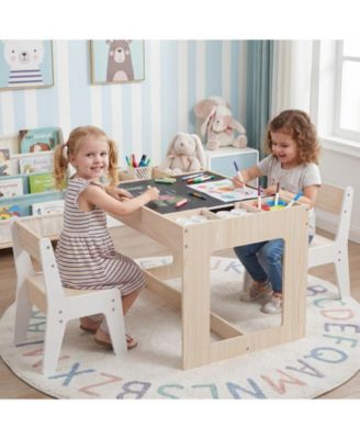 Multifunctional Kids Table and Chairs Set with Chalkboard