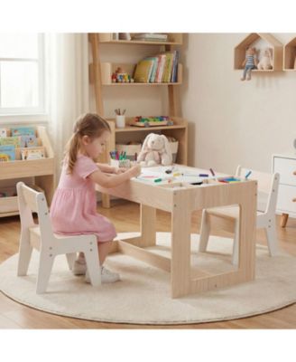 Multifunctional Kids Table and Chairs Set with Chalkboard