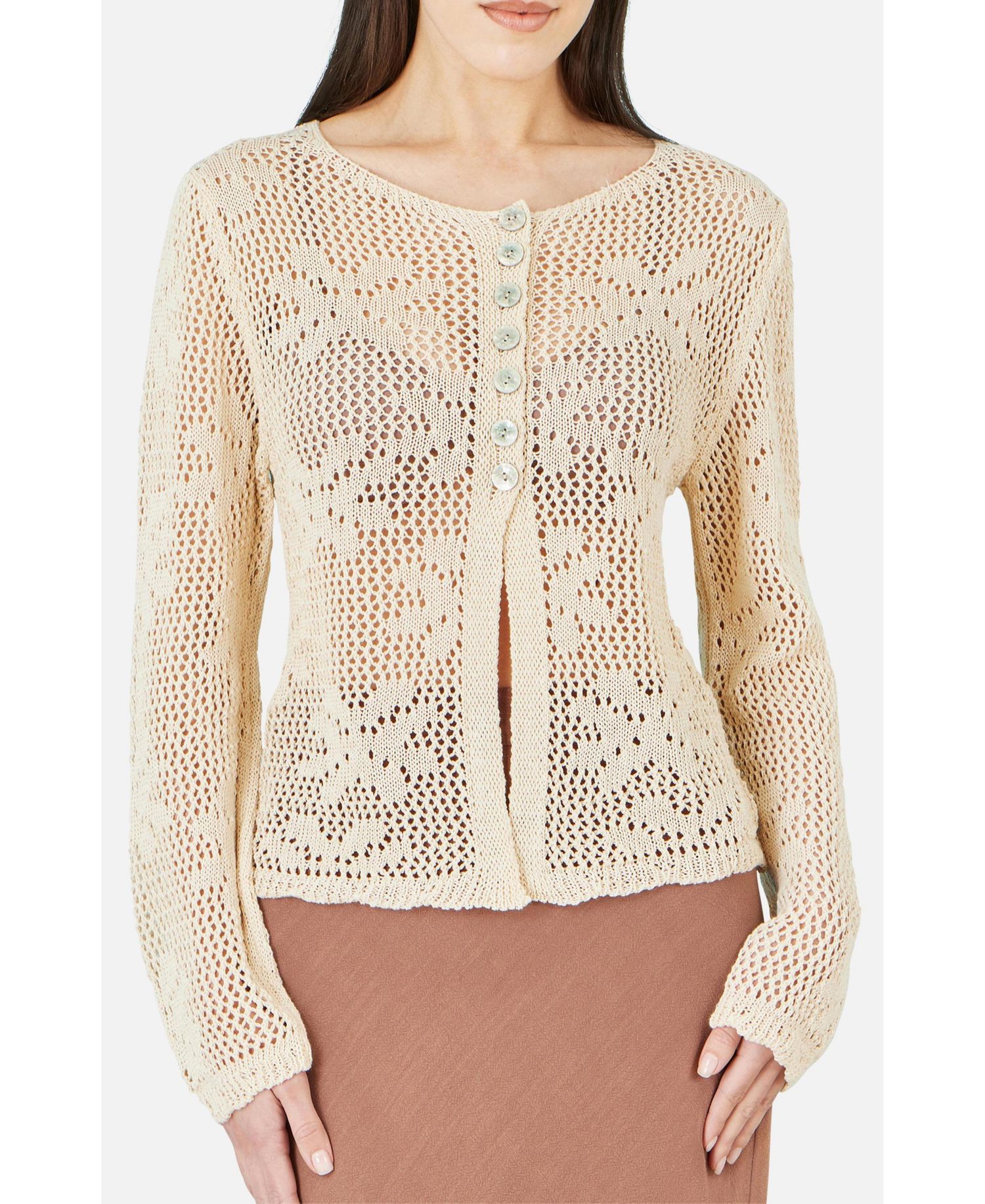 Women's Flower Crochet Button Up Cardigan