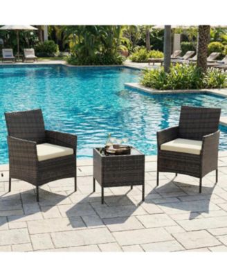 3-Piece PE Rattan Patio Bistro Set with Cushioned Chairs,Cushion