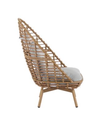 Outdoor Wicker High-back Swivel Lounge Chair with Teak Finished Leg, Faux Rattan and Cushion