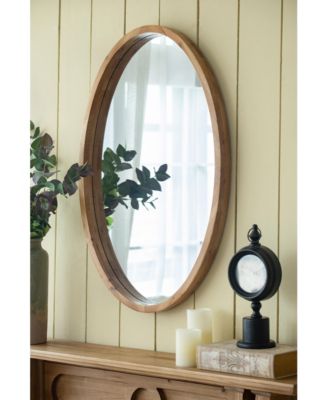 24" x 36" Oval Wall Mirror with Wood Frame, Farmhouse Wood Mirror for Bathroom Entryway Console Lean Against Wall