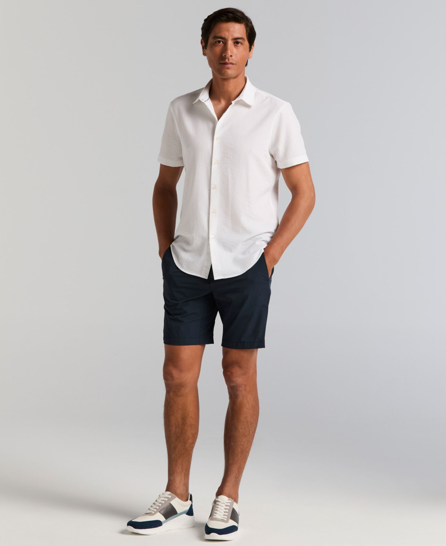 Мужская рубашка Perry Ellis Slim-Fit Stretch Solid Button-Down Seersucker, цвет: Яркий белый — фото 2