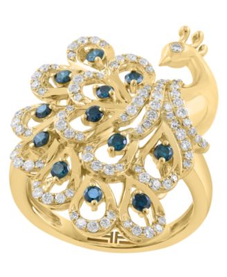 White Diamond (1/2 ct. t.w.) & Blue Diamond (1/3 ct. t.w.) Ring in 14k Yellow Gold