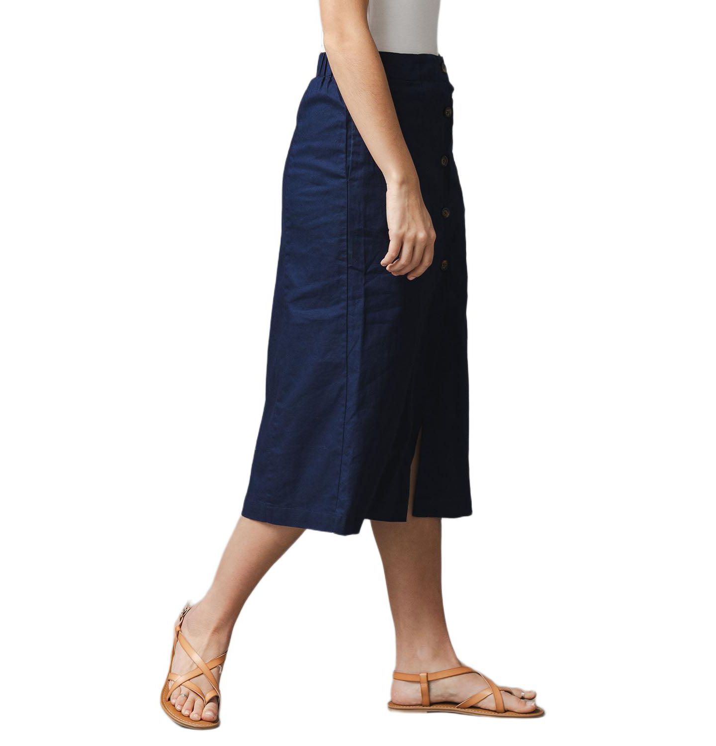 Женская юбка Hope & Henry Linen Button Front, цвет: Тёмно-синий льняной — фото 3