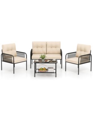 4 Piece Patio Furniture Set with Rattan Chairs and Loveseat