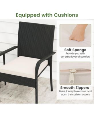 3 Piece Patio Furniture Set with Cushions and Glass Table