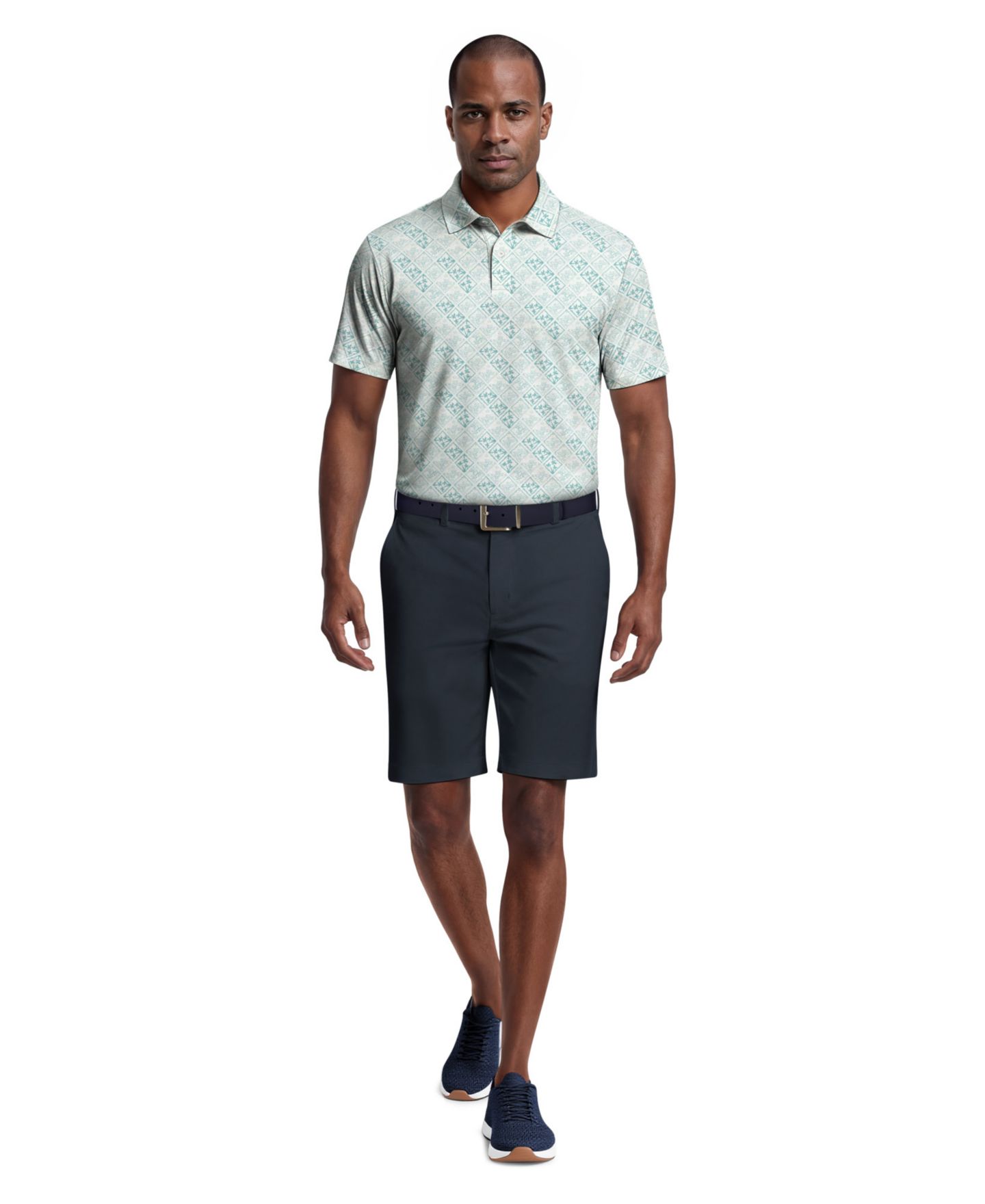 Мужское поло PGA TOUR Tropical Argyle Print Golf Polo Shirt, цвет: Яркий белый — фото 2