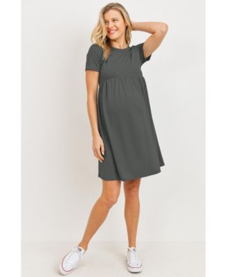Maternity Crew Neck Empire Waist Mini T-Shirt Dress with Pockets