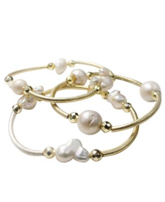 Genuine Imitation Pearl Barre's 3-Stack Bangle Bracelet
