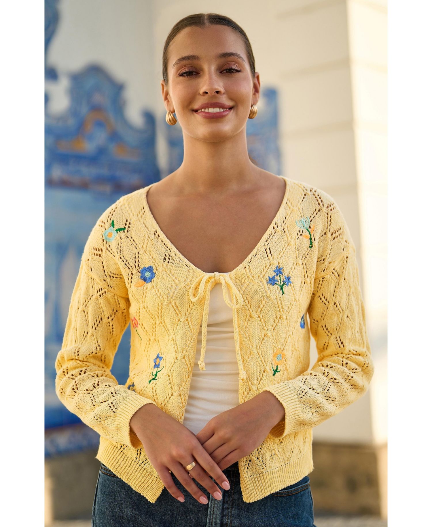 Women's Embroidered Pointelle Cardigan