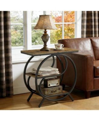 3-Tier Industrial End Table Set of 2, Rustic Brown and Black Side Table for Living Room, Small Rectangle Nightstand