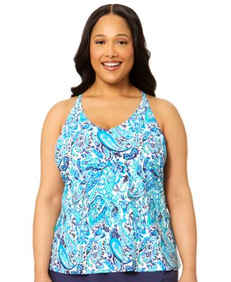 Plus Size Printed V-Neck Underwire Tankini Top