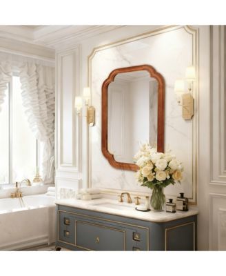 20" x 30" Solid Wood Frame Decorative Mirror, Rounded Corners, for Bathroom Wall