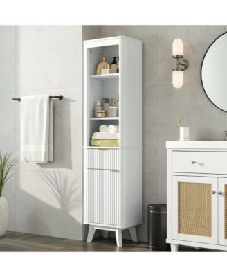 68" Tall White Storage Cabinet with Drawer, Door and Adjustable Shelves