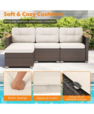 5 Piece Wicker Conversation Set with Cushions and Coffee Table