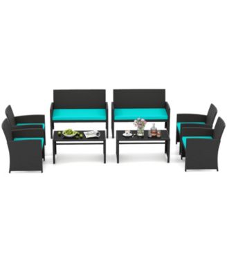 4 Piece Patio Furniture Set with Glass Table and Cushions