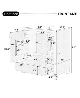 30 Inch Natural Wood Color Bathroom Vanity with Ceramic Sink Freestanding Cabinet Solid Rubberwood Legs Soft Close Doors and Drawers