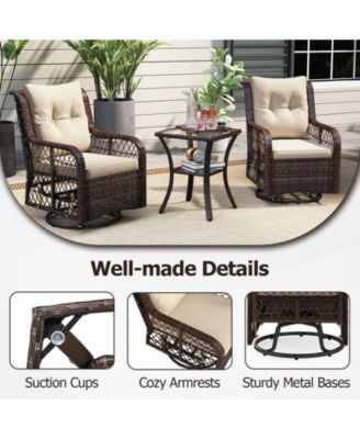 3 Piece Patio Wicker Swivel Glider Set with Side Table