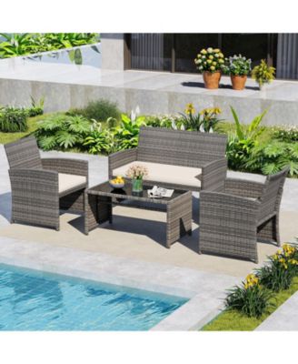4 Piece Patio Conversation Set with Chairs Loveseat and Table