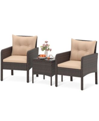 3 Piece Patio Wicker Furniture Set with Cushions for Balcony