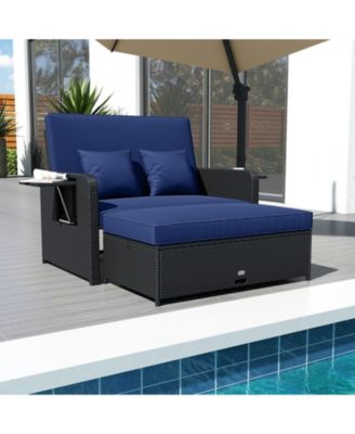 PE Wicker Outdoor Daybed with Adjustable Backrest and Ottoman