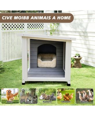 Outdoor Cat House with WP Roof Vent Windows Metal Support Gray Spacious Stylish Pet Shelter