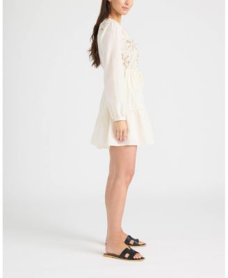 Women's Embroidered Floral Mini Dress with Tassels