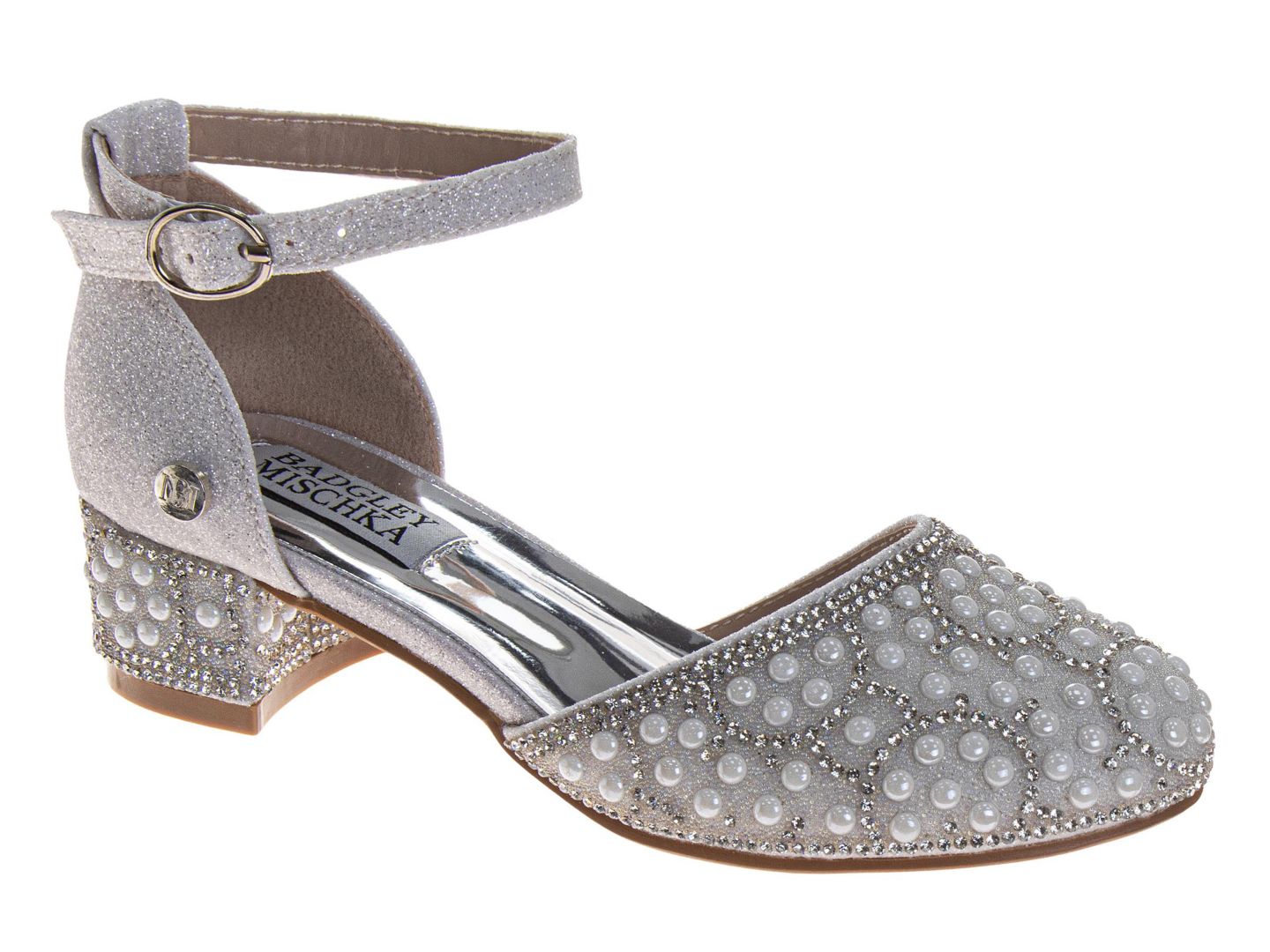 Туфли Badgley Mischka Glitter Dress Heels with Pearl And Rhinestone Detail, Heel, Ankle Strap. для девочек, цвет: Белый — фото 1