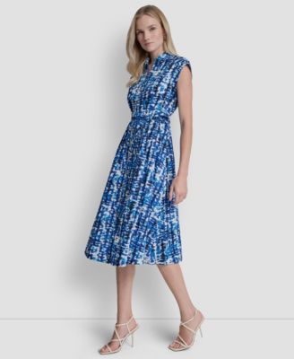 Women's Extended Button-Front Collared Cotton Midi Dress