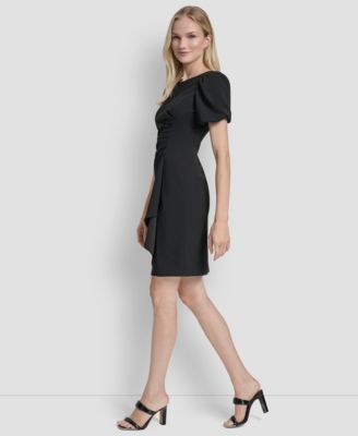 Women's Bubble-Sleeve Scuba Crepe Ruched Sheath Dress