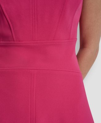 Women's Sleeveless Jewel Neck Fit and Flare Scuba Crepe Midi Dress