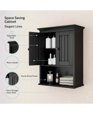 Wood Wall Cabinet Bathroom Storage Rustic Mounted Adjustable Shelf Two Doors Multi Purpose Organizer