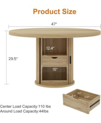 47'' Round Dining Table for 4–6 with 2-Layer Storage Shelf & Drawer, Farmhouse Kitchen & Dining Room Table