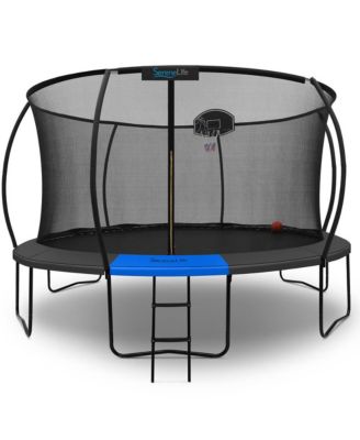 Kids 14ft Pumpkin Recreational Trampoline with Safety Net and Basketball System