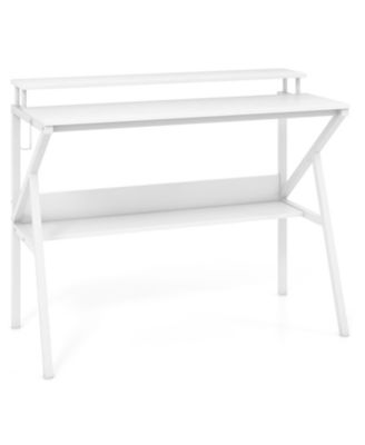 Computer Desk with Monitor Stand and Storage Shelf, Space Saving Desk for Work Study