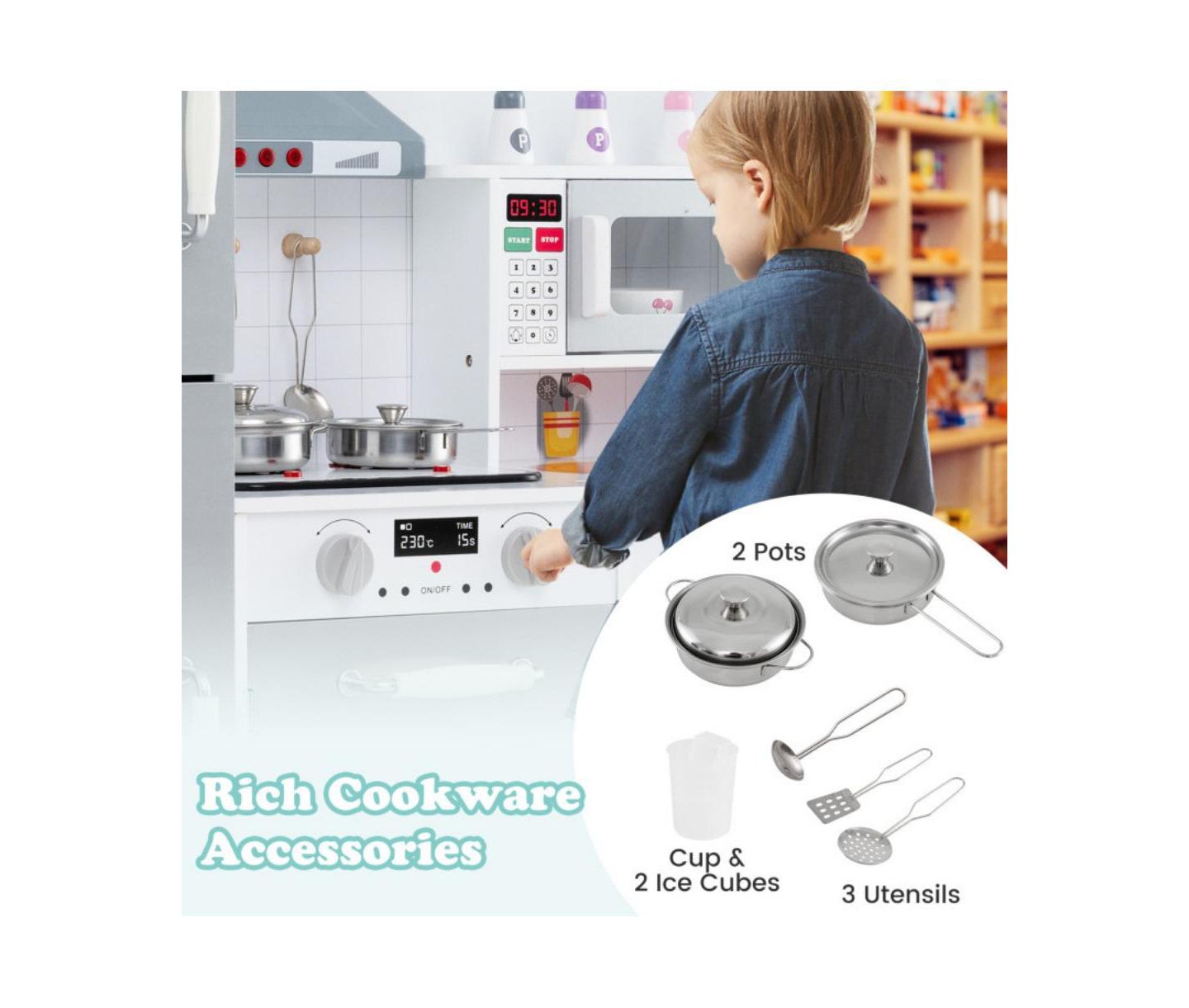 Детский игровой набор HONGGE 3-in-1 Wooden Interactive Kitchen Playset, Ages 3+ — фото 10