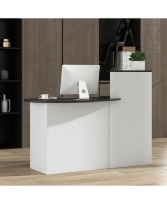 Modern Reception Counter Desk with Oval Tabletop and Lockable Drawer