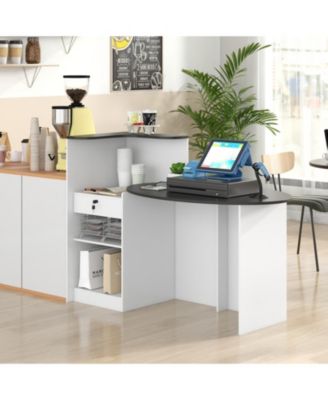 Modern Reception Counter Desk with Oval Tabletop and Lockable Drawer