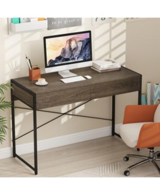 44 in Home Office Computer Desk with 2 Drawers and Metal Frame