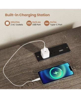 53 in Computer Desk with Power Outlets, 4 Storage Drawers and Adjustable Shelf